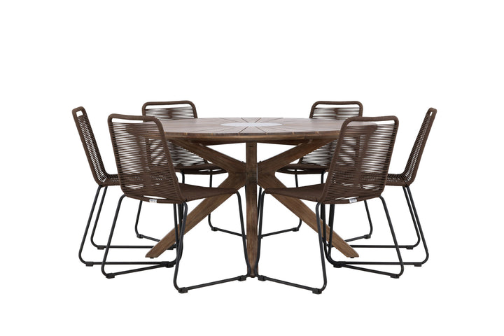 Venture Home Rosario Dining Table- Teak Ø140 +Lindos Diningchair Aluminium - Black / _6