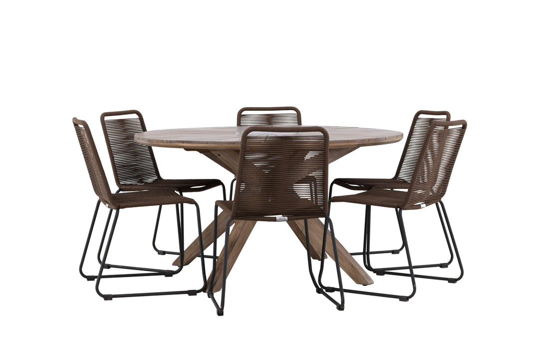 Venture Home Rosario Dining Table- Teak Ø140 +Lindos Diningchair Aluminium - Black / _6