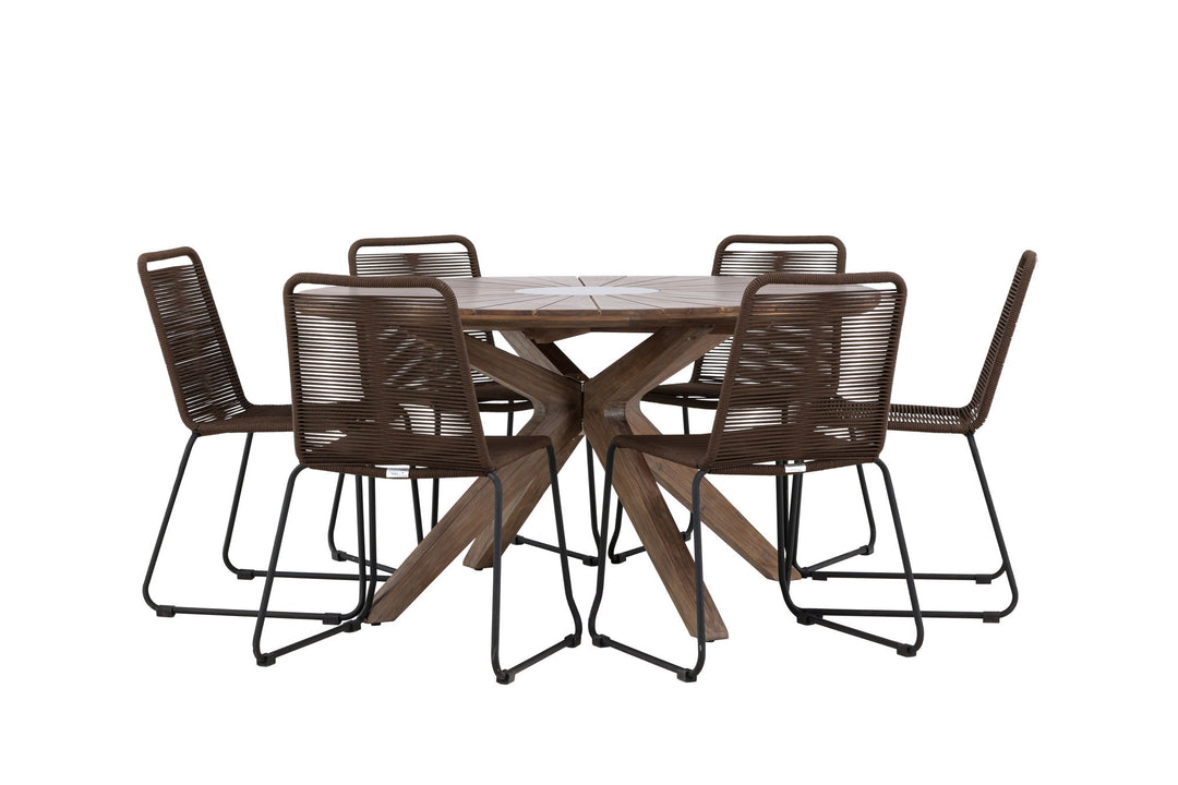 Venture Home Rosario Dining Table- Teak Ø140 +Lindos Diningchair Aluminium - Black / _6
