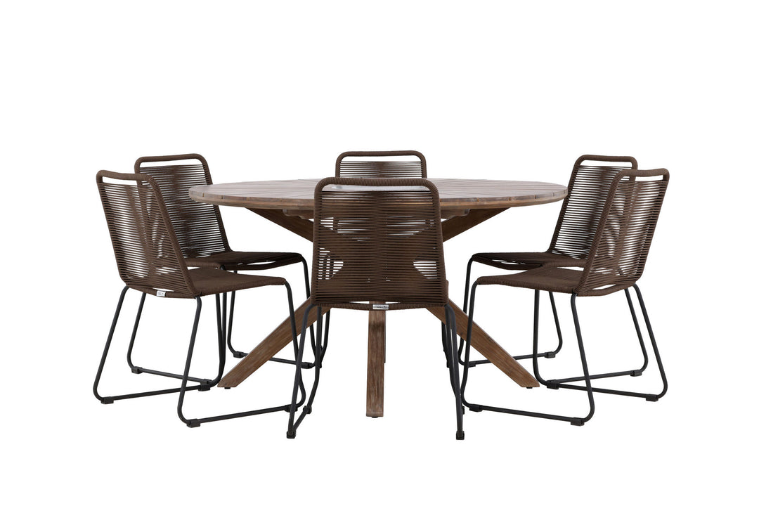 Venture Home Rosario Dining Table- Teak Ø140 +Lindos Diningchair Aluminium - Black / _6