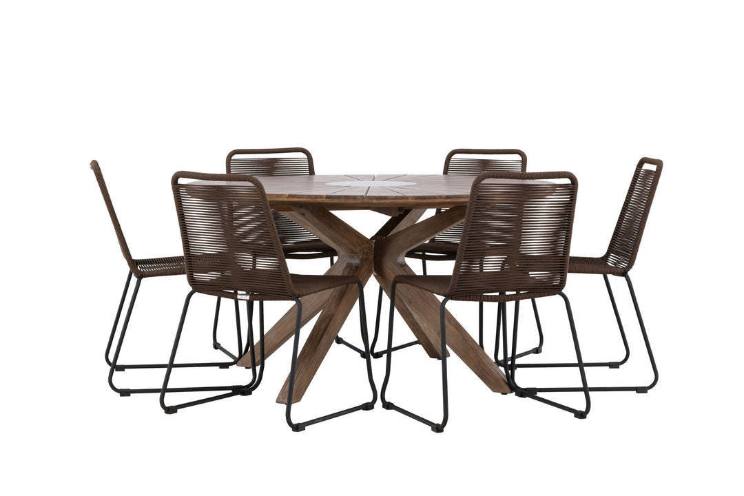 Venture Home Rosario Dining Table- Teak Ø140 +Lindos Diningchair Aluminium - Black / _6