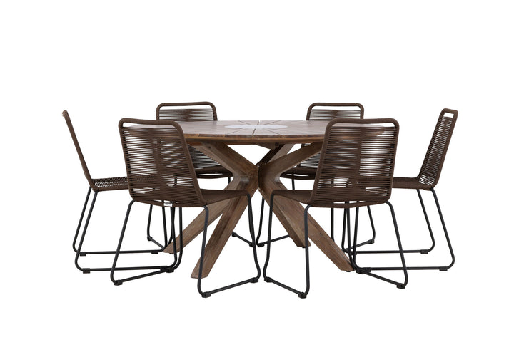 Venture Home Rosario Dining Table- Teak Ø140 +Lindos Diningchair Aluminium - Black / _6