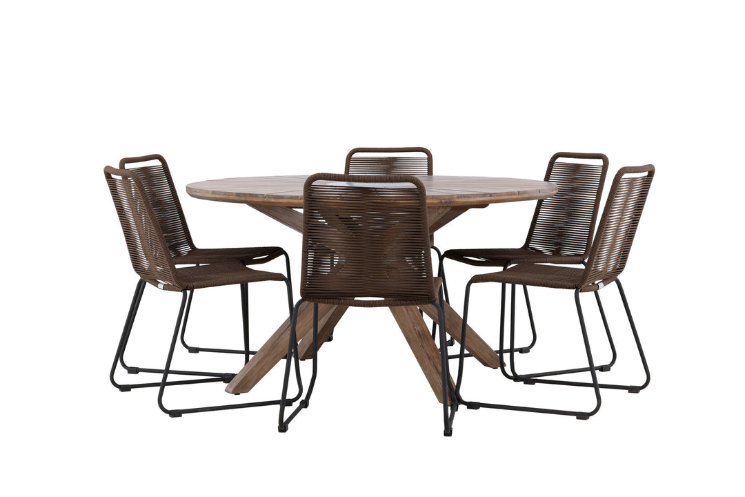 Venture Home Rosario Dining Table- Teak Ø140 +Lindos Diningchair Aluminium - Black / _6