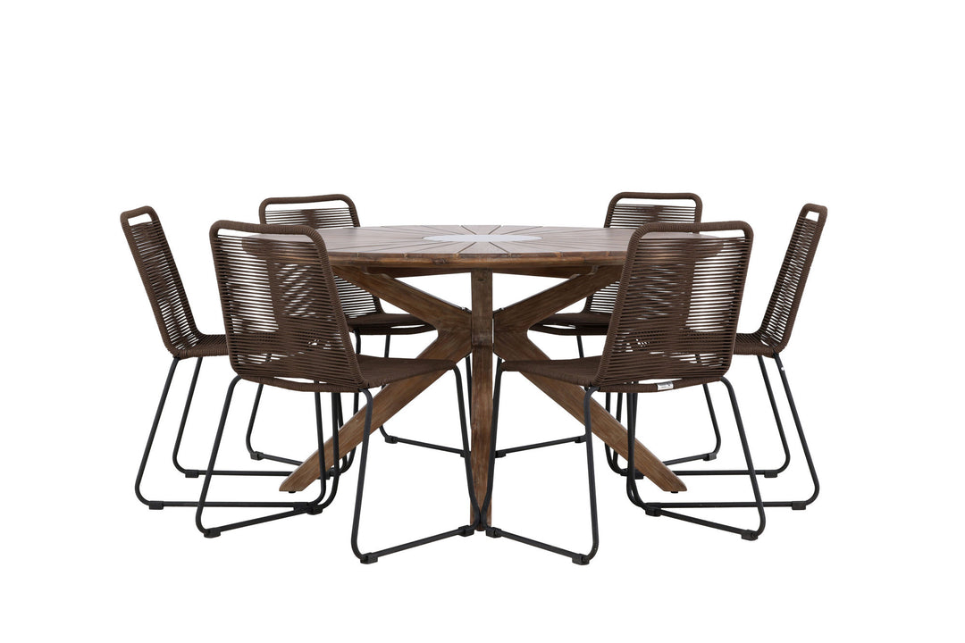 Venture Home Rosario Dining Table- Teak Ø140 +Lindos Diningchair Aluminium - Black / _6
