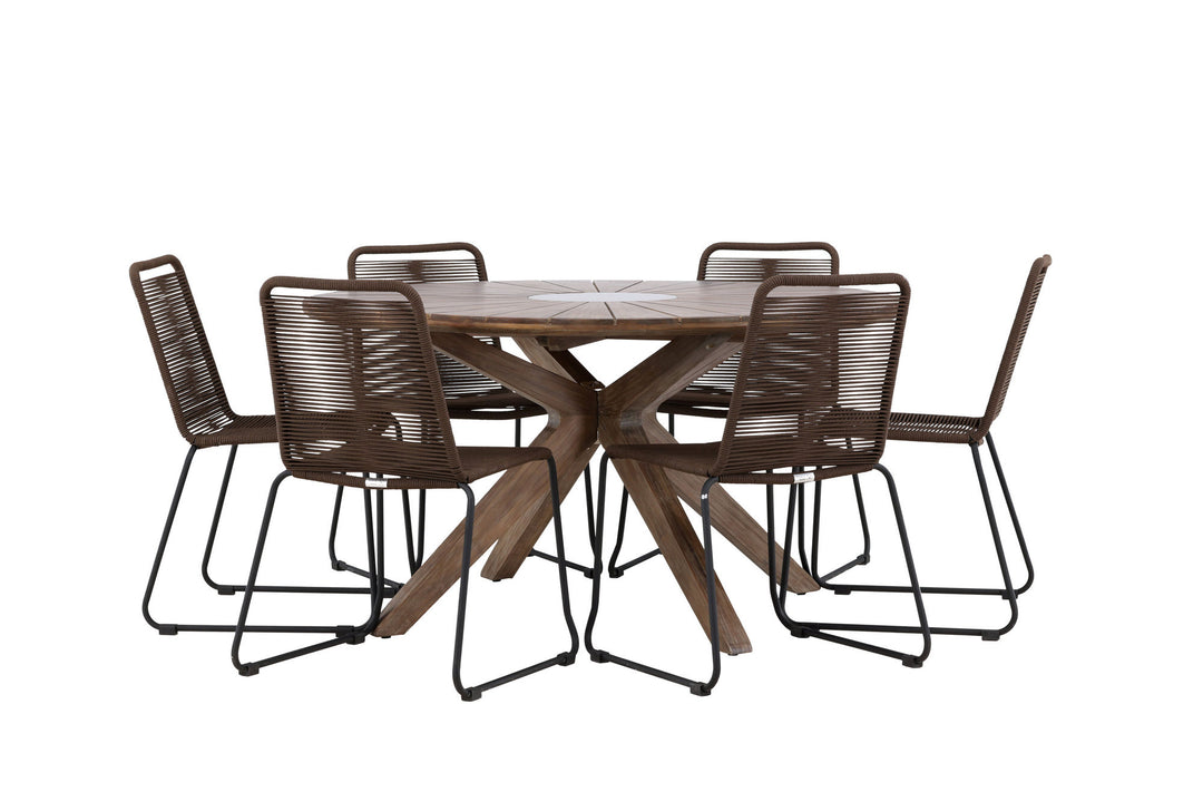 Venture Home Rosario Dining Table- Teak Ø140 +Lindos Diningchair Aluminium - Black / _6