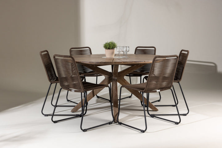 Venture Home Rosario Dining Table- Teak Ø140 +Lindos Diningchair Aluminium - Black / _6