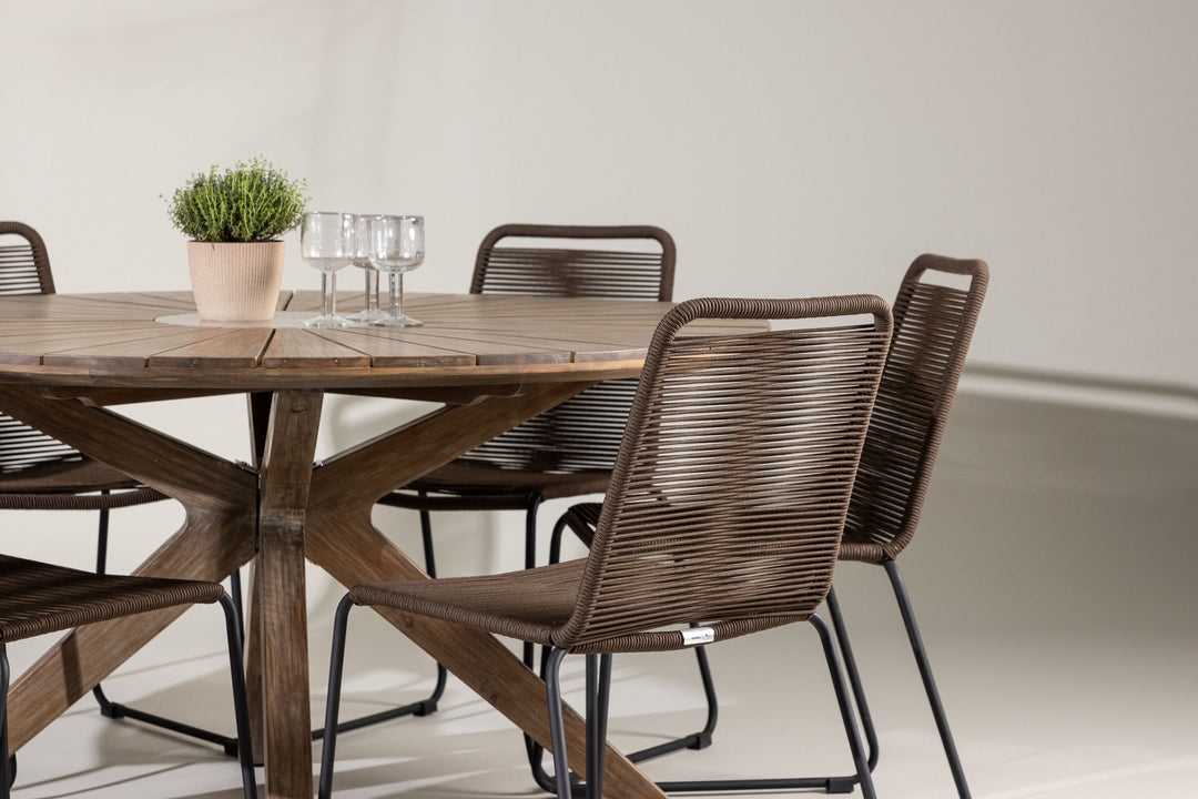 Venture Home Rosario Dining Table- Teak Ø140 +Lindos Diningchair Aluminium - Black / _6
