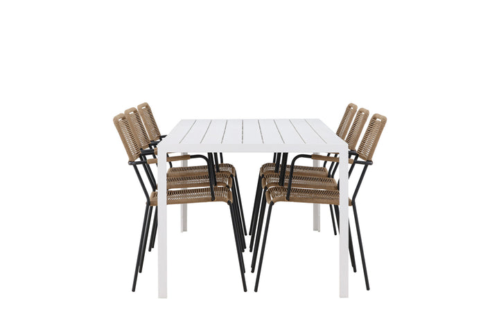 Venture Home Break Dining Table  - White / White Aintwood +Lindos - Armchair - Black Alu / Latte Rope _6