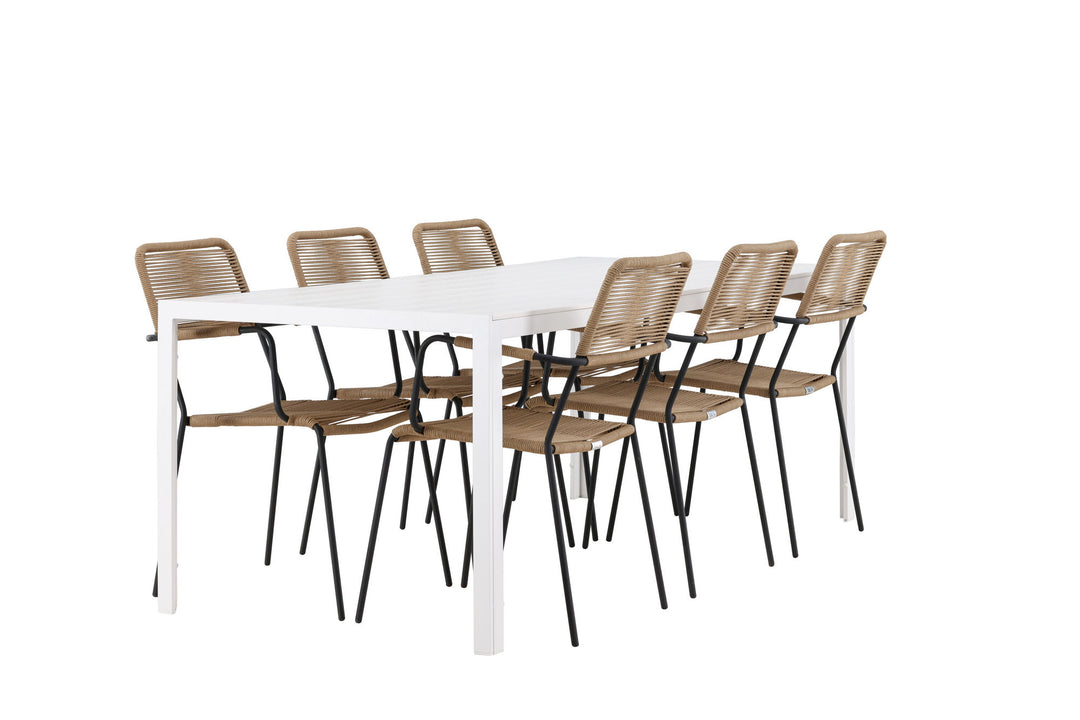 Venture Home Break Dining Table  - White / White Aintwood +Lindos - Armchair - Black Alu / Latte Rope _6