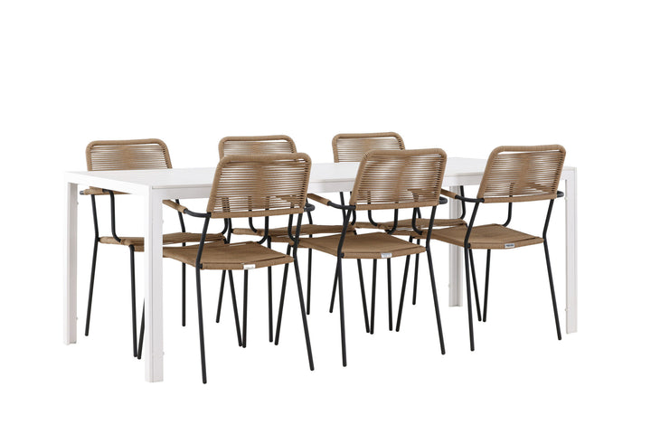 Venture Home Break Dining Table  - White / White Aintwood +Lindos - Armchair - Black Alu / Latte Rope _6