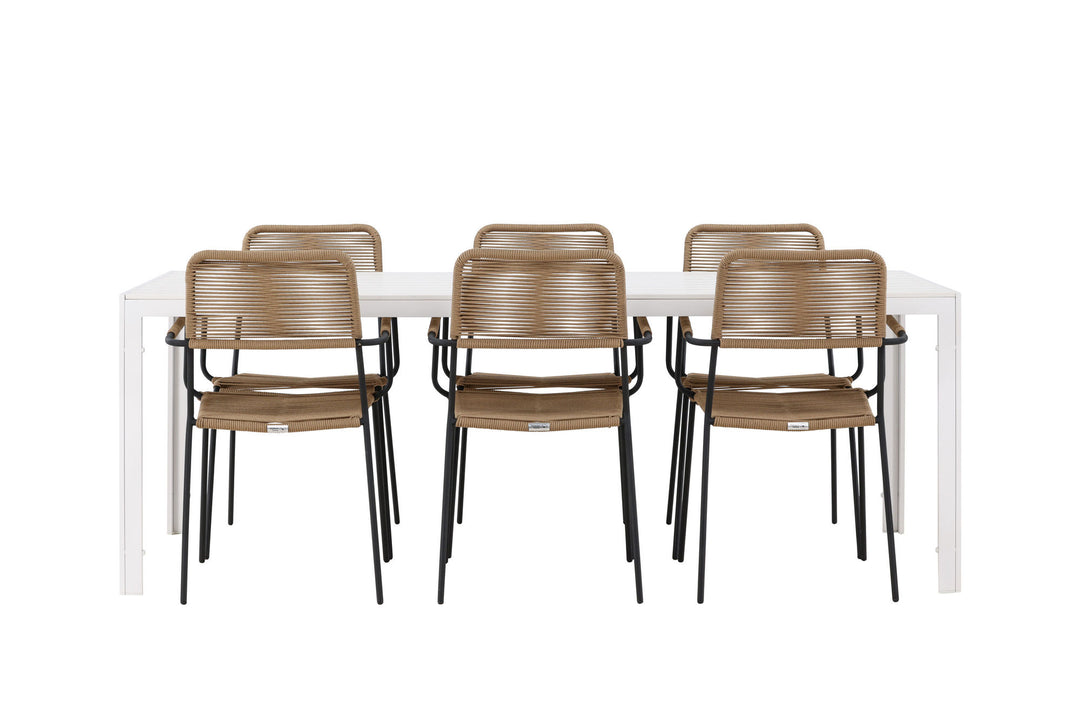 Venture Home Break Dining Table  - White / White Aintwood +Lindos - Armchair - Black Alu / Latte Rope _6