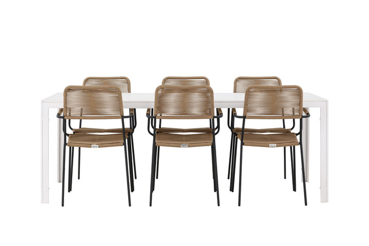 Venture Home Break Dining Table  - White / White Aintwood +Lindos - Armchair - Black Alu / Latte Rope _6