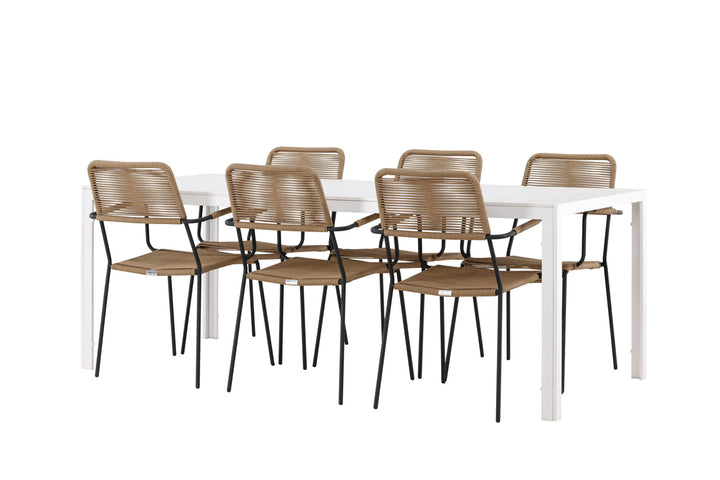 Venture Home Break Dining Table  - White / White Aintwood +Lindos - Armchair - Black Alu / Latte Rope _6
