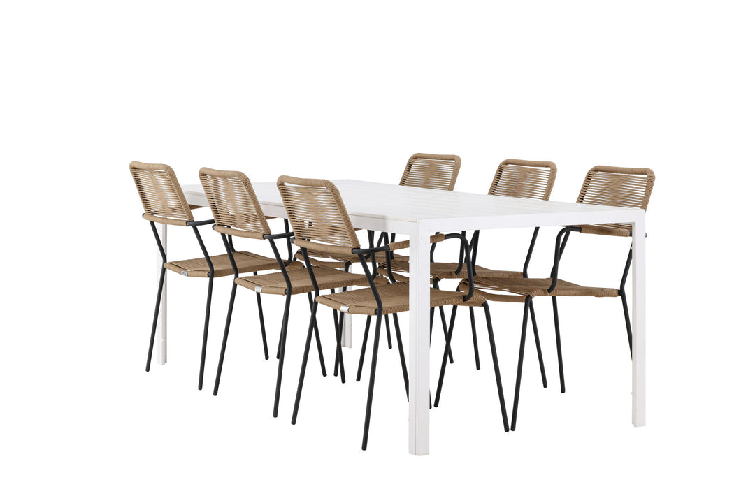 Venture Home Break Dining Table  - White / White Aintwood +Lindos - Armchair - Black Alu / Latte Rope _6