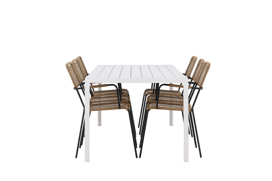 Venture Home Break Dining Table  - White / White Aintwood +Lindos - Armchair - Black Alu / Latte Rope _6