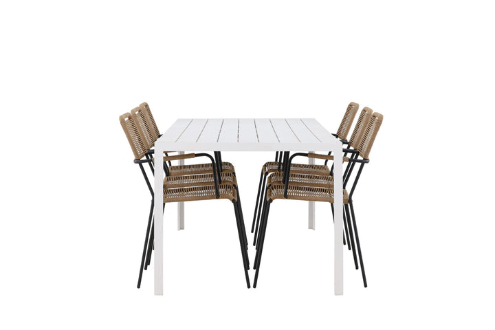 Venture Home Break Dining Table  - White / White Aintwood +Lindos - Armchair - Black Alu / Latte Rope _6