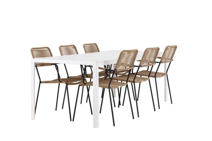 Venture Home Break Dining Table  - White / White Aintwood +Lindos - Armchair - Black Alu / Latte Rope _6