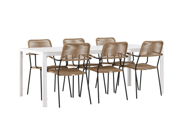Venture Home Break Dining Table  - White / White Aintwood +Lindos - Armchair - Black Alu / Latte Rope _6
