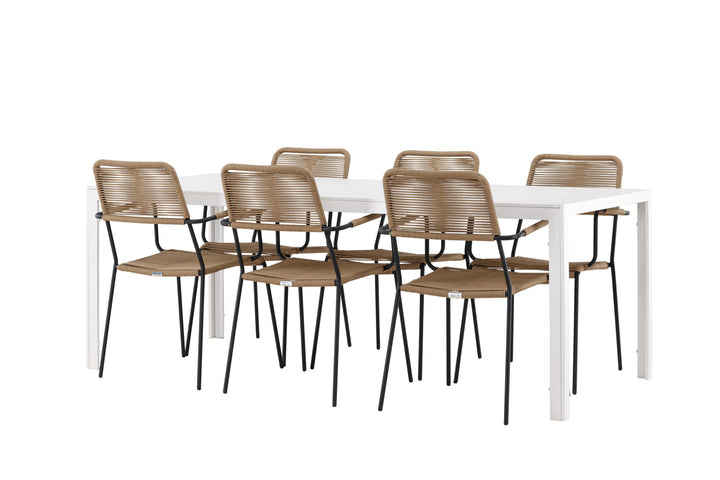 Venture Home Break Dining Table  - White / White Aintwood +Lindos - Armchair - Black Alu / Latte Rope _6
