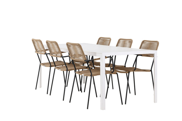 Venture Home Break Dining Table  - White / White Aintwood +Lindos - Armchair - Black Alu / Latte Rope _6