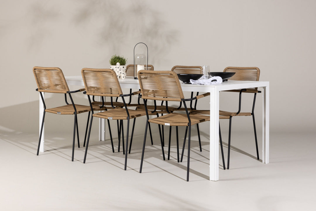 Venture Home Break Dining Table  - White / White Aintwood +Lindos - Armchair - Black Alu / Latte Rope _6
