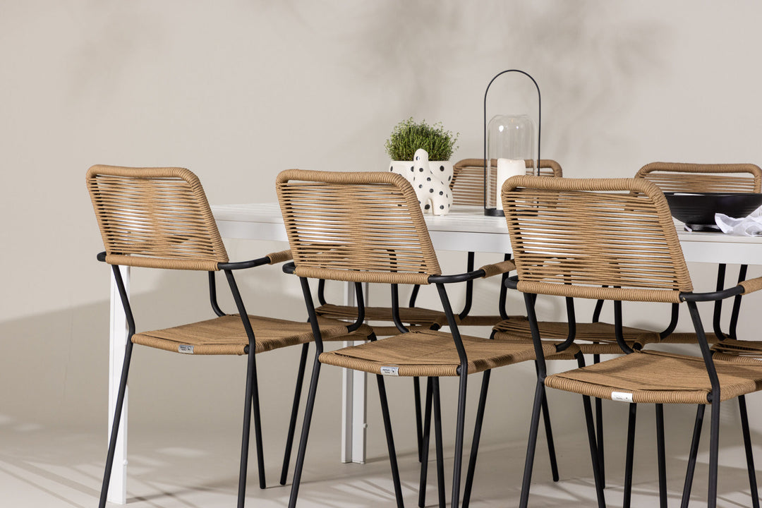Venture Home Break Dining Table  - White / White Aintwood +Lindos - Armchair - Black Alu / Latte Rope _6
