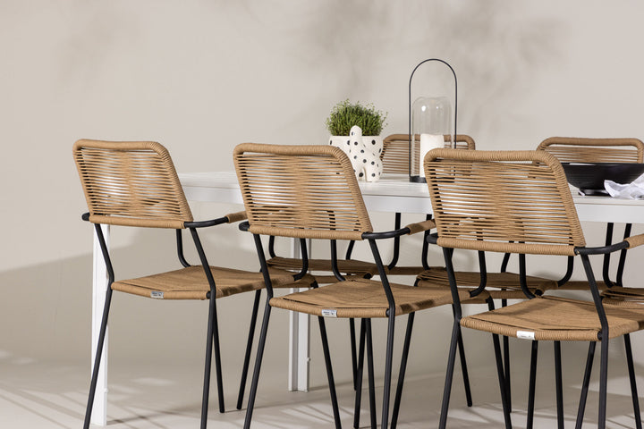 Venture Home Break Dining Table  - White / White Aintwood +Lindos - Armchair - Black Alu / Latte Rope _6