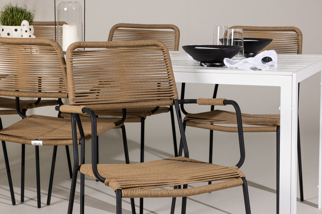Venture Home Break Dining Table  - White / White Aintwood +Lindos - Armchair - Black Alu / Latte Rope _6
