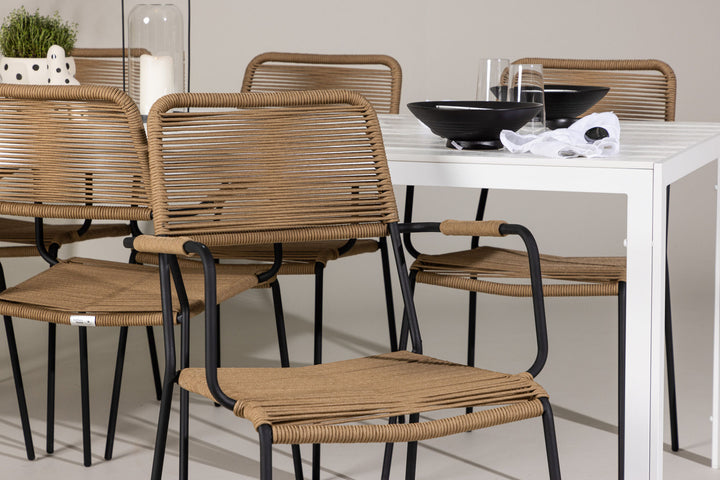 Venture Home Break Dining Table  - White / White Aintwood +Lindos - Armchair - Black Alu / Latte Rope _6