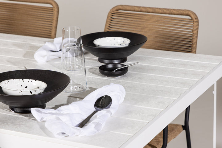 Venture Home Break Dining Table  - White / White Aintwood +Lindos - Armchair - Black Alu / Latte Rope _6