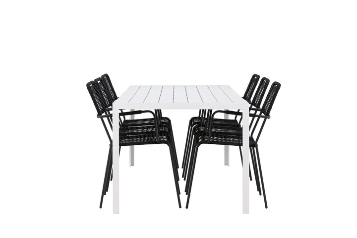 Venture Home Break Dining Table  - White / White Aintwood +Lindos Armchair - Black Alu / Black Rope _6
