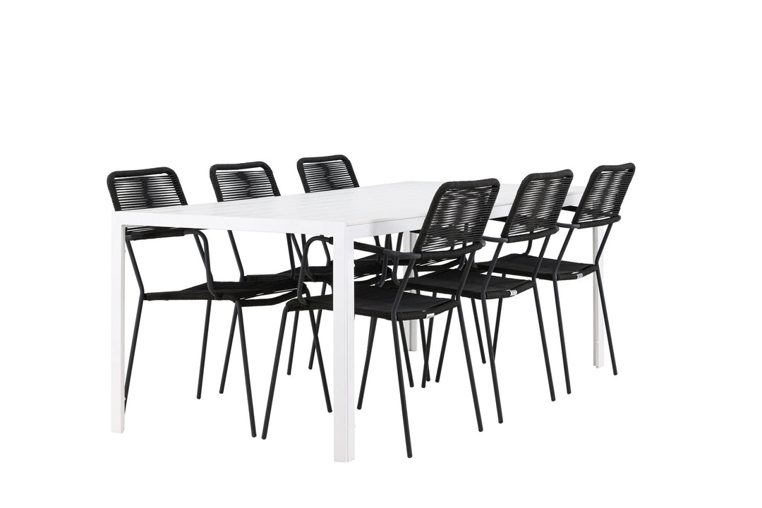 Venture Home Break Dining Table  - White / White Aintwood +Lindos Armchair - Black Alu / Black Rope _6