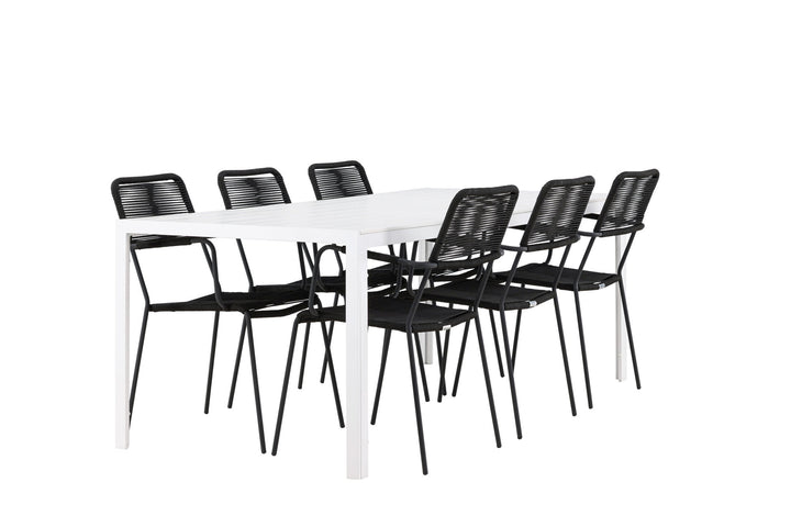 Venture Home Break Dining Table  - White / White Aintwood +Lindos Armchair - Black Alu / Black Rope _6