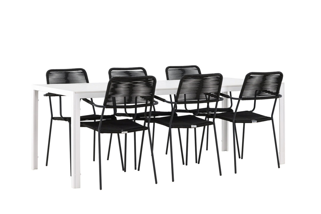 Venture Home Break Dining Table  - White / White Aintwood +Lindos Armchair - Black Alu / Black Rope _6