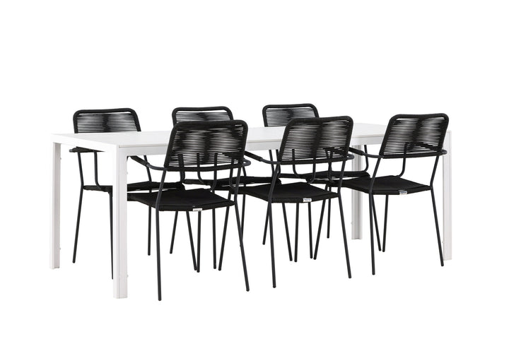 Venture Home Break Dining Table  - White / White Aintwood +Lindos Armchair - Black Alu / Black Rope _6