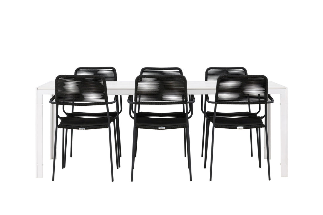 Venture Home Break Dining Table  - White / White Aintwood +Lindos Armchair - Black Alu / Black Rope _6