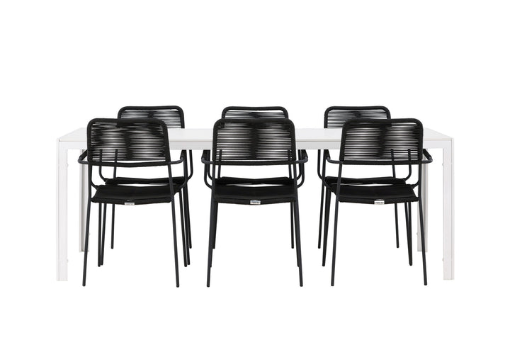 Venture Home Break Dining Table  - White / White Aintwood +Lindos Armchair - Black Alu / Black Rope _6