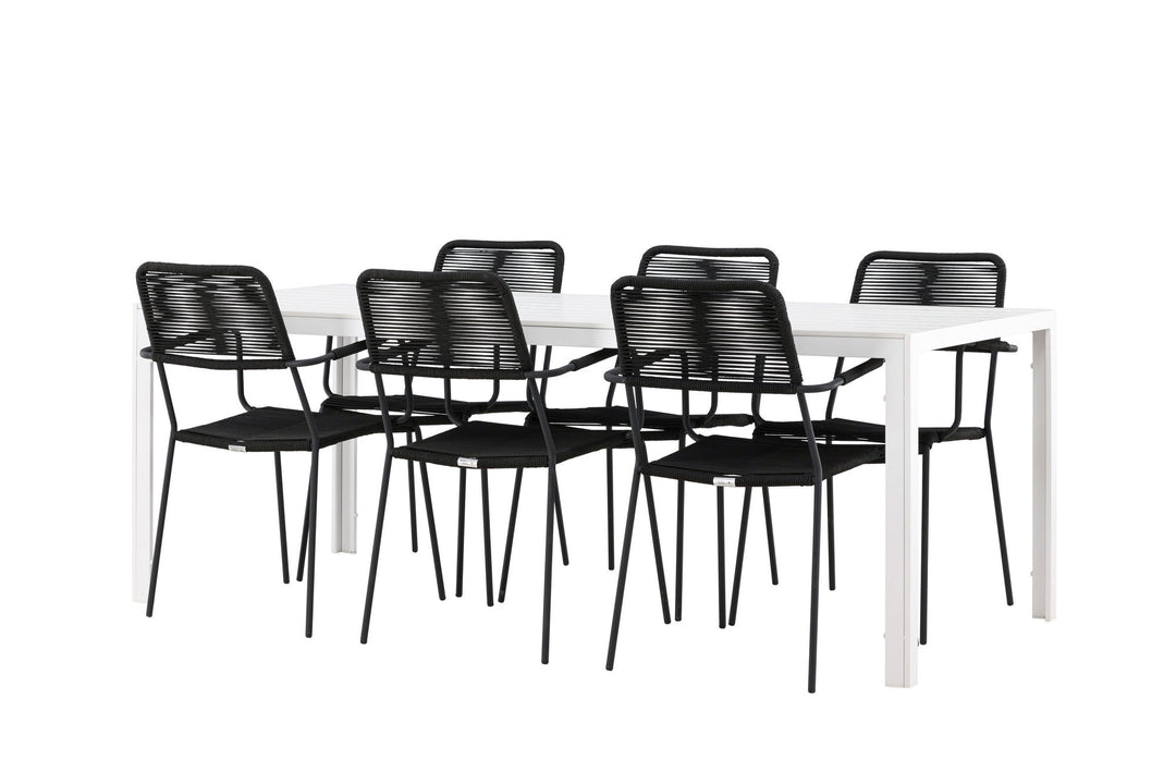 Venture Home Break Dining Table  - White / White Aintwood +Lindos Armchair - Black Alu / Black Rope _6