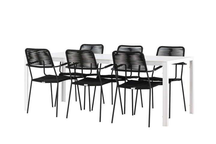 Venture Home Break Dining Table  - White / White Aintwood +Lindos Armchair - Black Alu / Black Rope _6