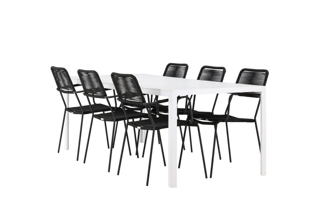 Venture Home Break Dining Table  - White / White Aintwood +Lindos Armchair - Black Alu / Black Rope _6