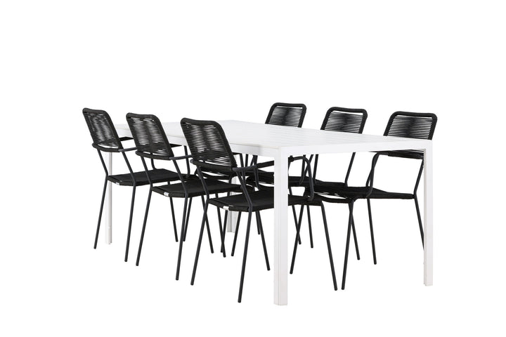 Venture Home Break Dining Table  - White / White Aintwood +Lindos Armchair - Black Alu / Black Rope _6