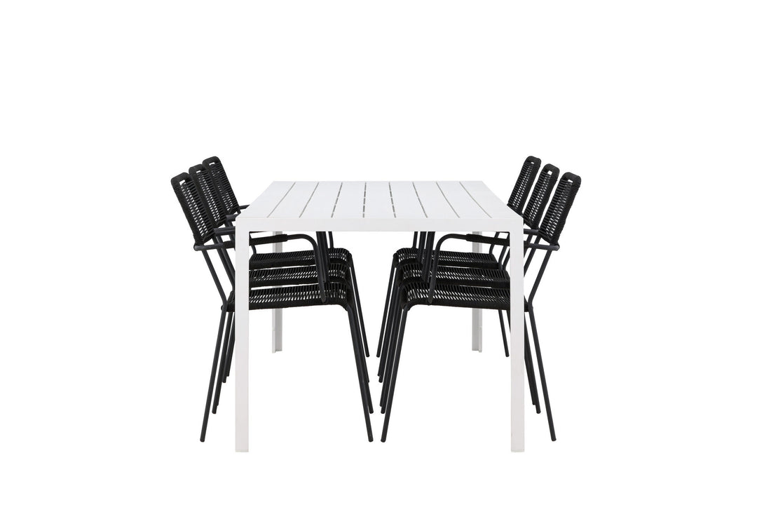Venture Home Break Dining Table  - White / White Aintwood +Lindos Armchair - Black Alu / Black Rope _6