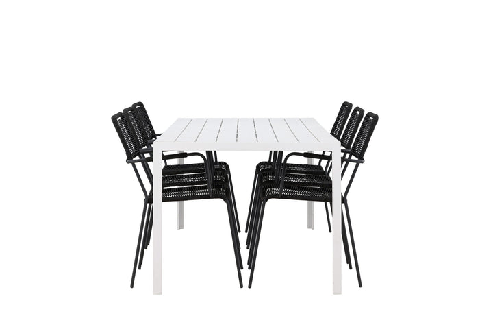 Venture Home Break Dining Table  - White / White Aintwood +Lindos Armchair - Black Alu / Black Rope _6