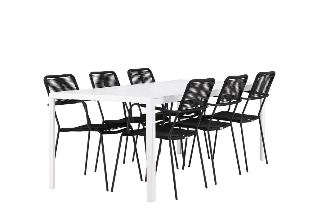 Venture Home Break Dining Table  - White / White Aintwood +Lindos Armchair - Black Alu / Black Rope _6