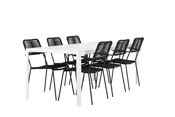 Venture Home Break Dining Table  - White / White Aintwood +Lindos Armchair - Black Alu / Black Rope _6