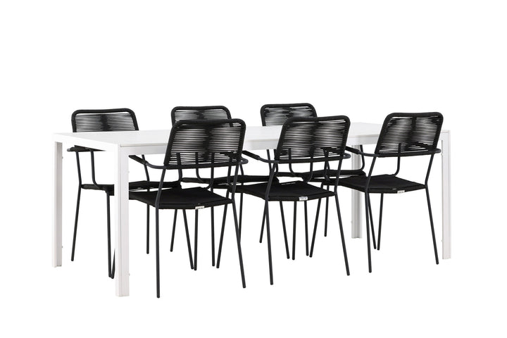Venture Home Break Dining Table  - White / White Aintwood +Lindos Armchair - Black Alu / Black Rope _6