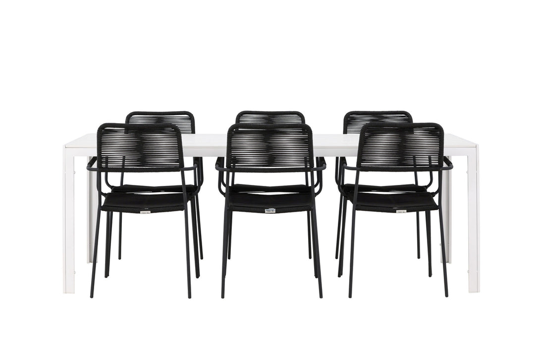 Venture Home Break Dining Table  - White / White Aintwood +Lindos Armchair - Black Alu / Black Rope _6