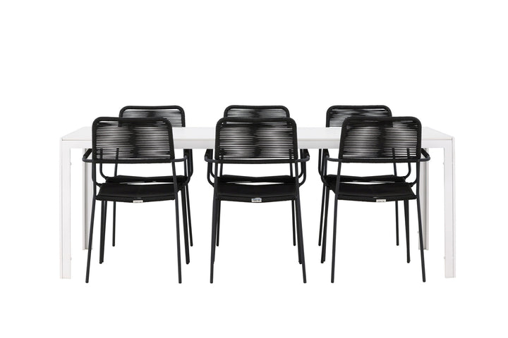 Venture Home Break Dining Table  - White / White Aintwood +Lindos Armchair - Black Alu / Black Rope _6