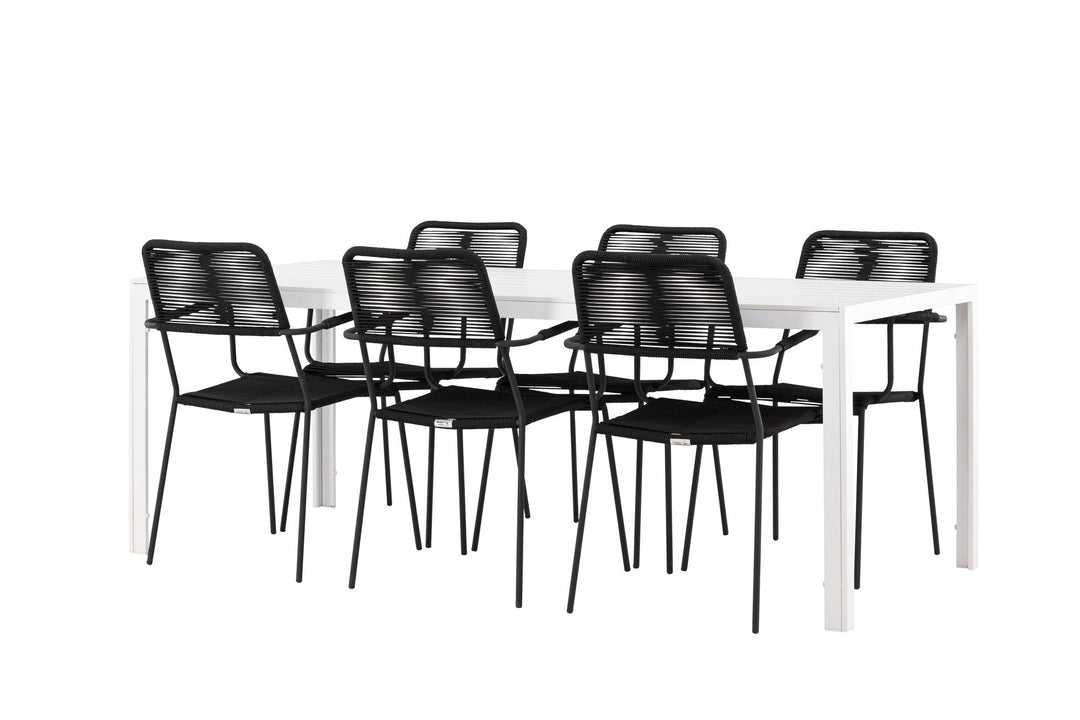 Venture Home Break Dining Table  - White / White Aintwood +Lindos Armchair - Black Alu / Black Rope _6