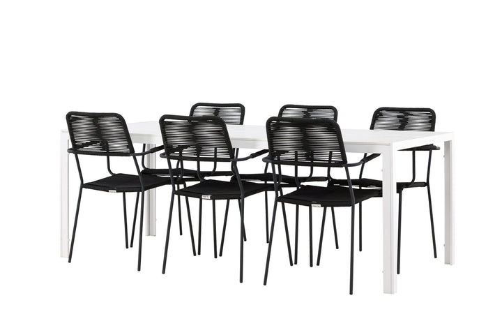 Venture Home Break Dining Table  - White / White Aintwood +Lindos Armchair - Black Alu / Black Rope _6